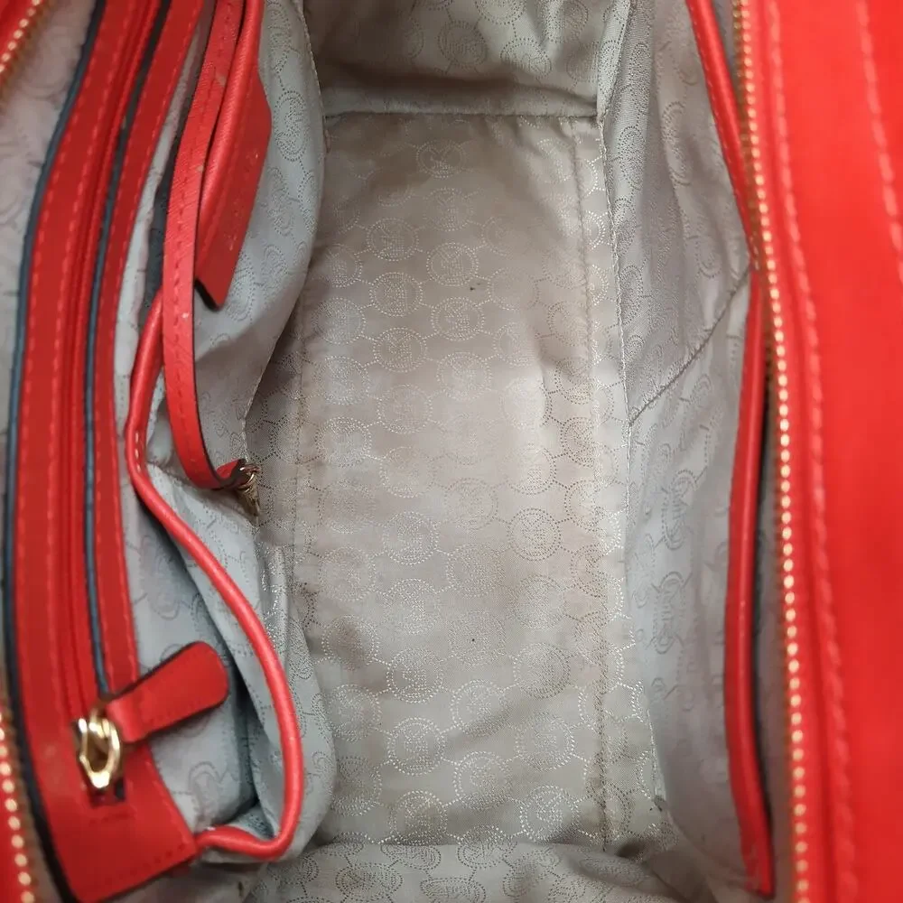 Michael Kors Selma Red Saffiano Leather Studded Top Handle Satchel Shoulder Bag